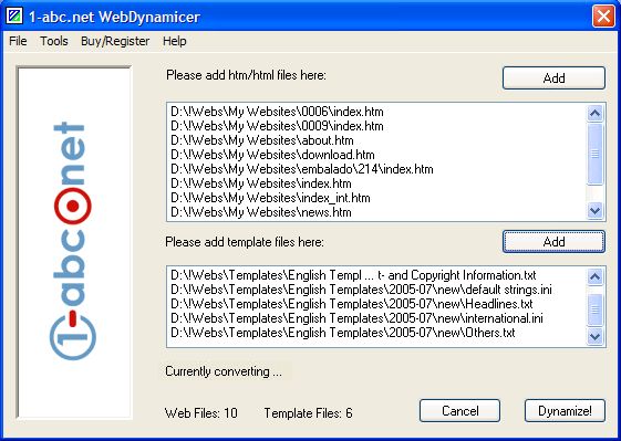 Screenshot vom Programm: 1-abc.net WebDynamicer
