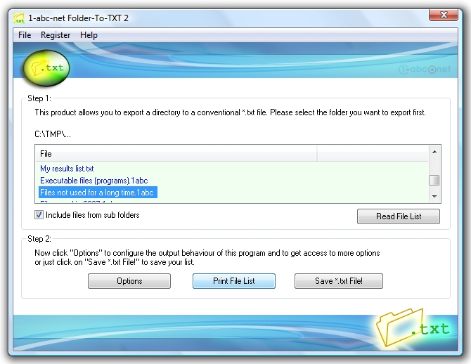 Windows 7 1-abc.net Folder-To-TXT 2.00 full