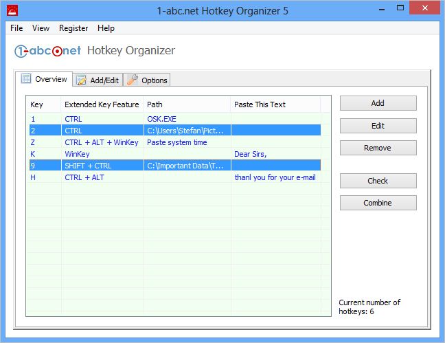 Windows 7 1-abc.net Hotkey Organizer 4.00 full